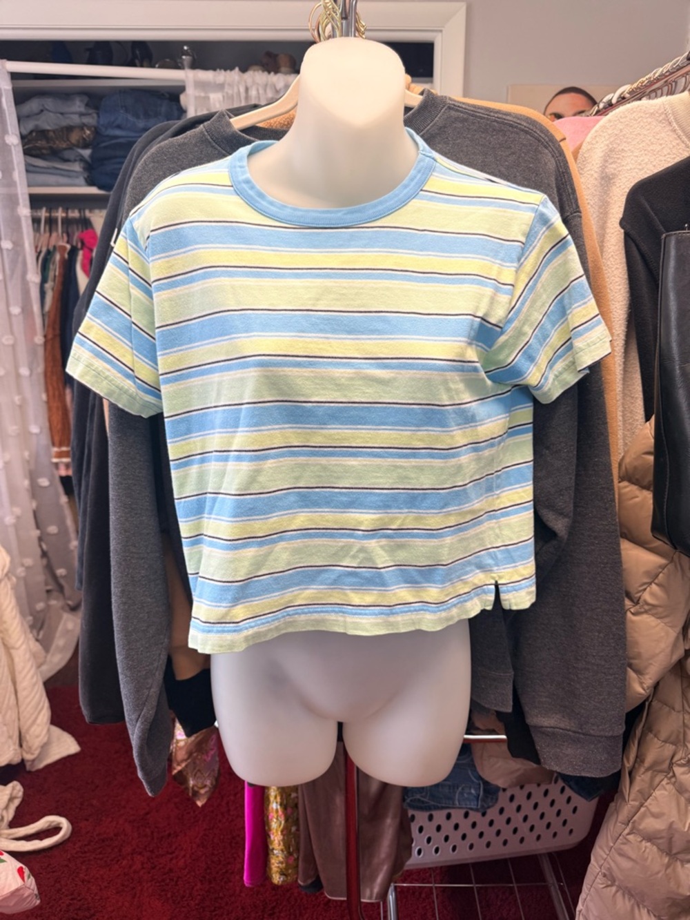 Y2K Pastel Striped Crop Tee - Blue & Mint